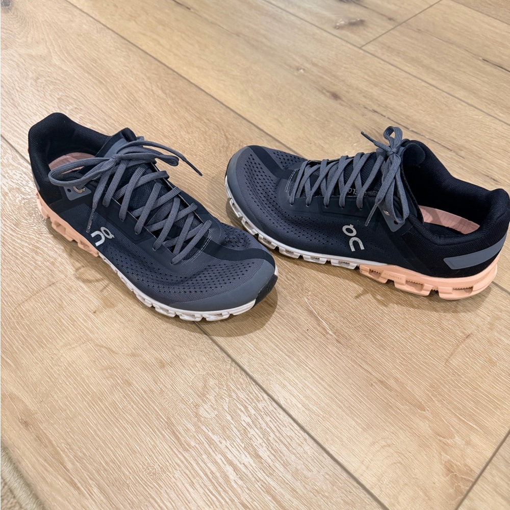 On Women's Cloud Running Shoes in Dark Gray with Peach Midsole